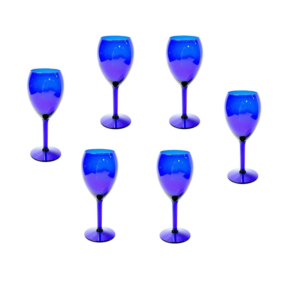 Vintage French Cobalt Blue Glass Stemware Set of 6 - Picture 8 of 10